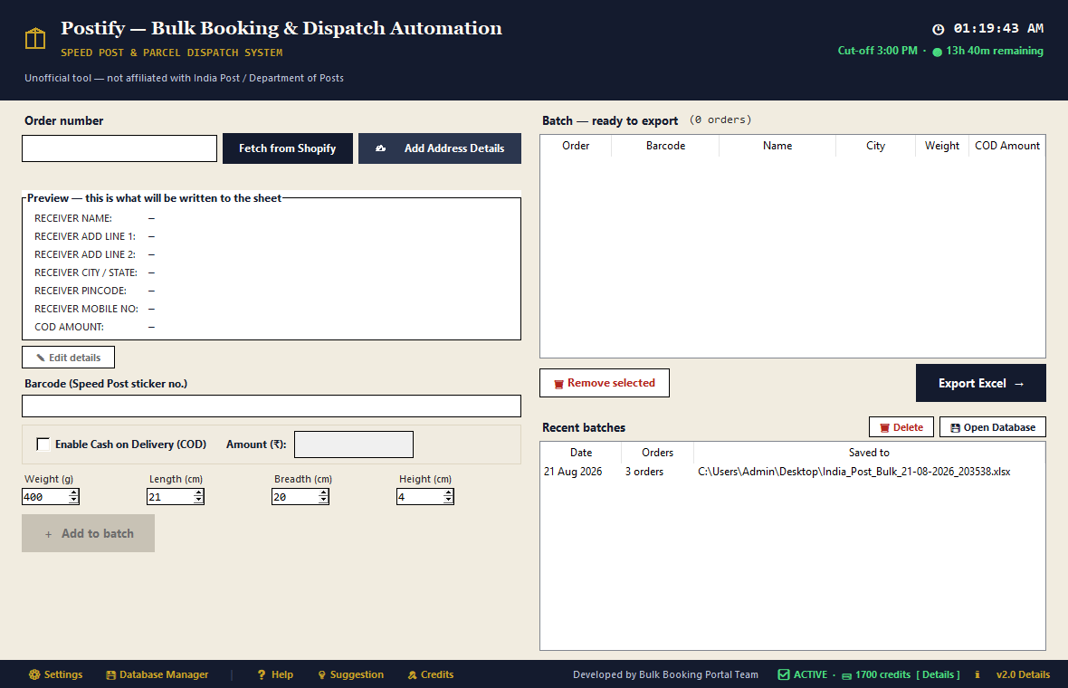 Main dashboard on fresh launch